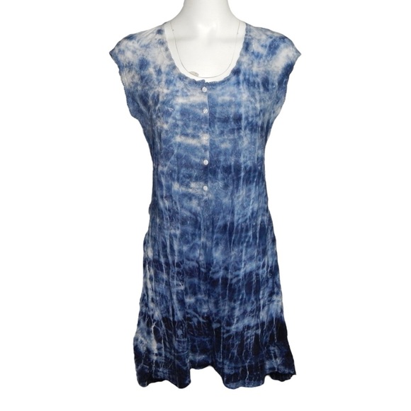 Johnny Was Tunic Dress Blue Tie Dye Eyelet Embroidered Cupra Rayon Size Small - Picture 1 of 5